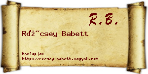 Récsey Babett névjegykártya